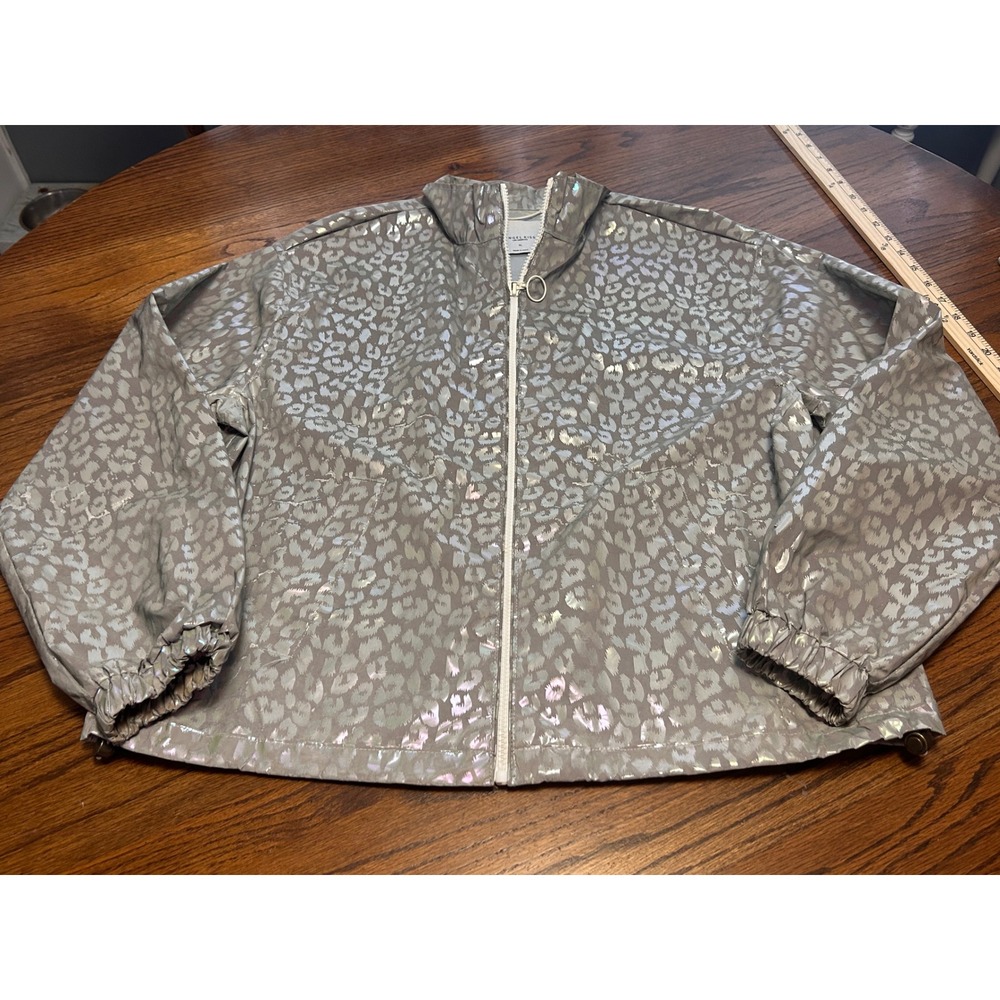 Angel Kiss Los Angeles Silver Metallic Leopard Print Windbreaker Jacket XL Zip